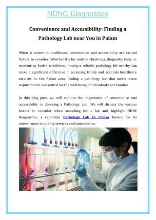 Convenience and Accessibility Finding a Pathology Lab near You in Palam