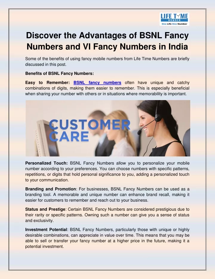 discover the advantages of bsnl fancy numbers