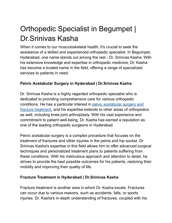 orthopedic specialist in begumpet dr srinivas