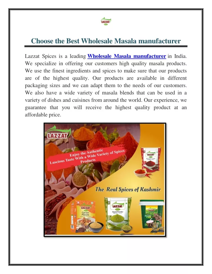 choose the best wholesale masala manufacturer