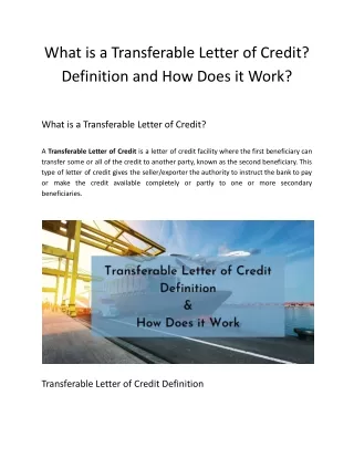 What is a Transferable Letter of Credit? Definition and How Does it Work?