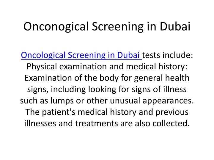 onconogical screening in dubai