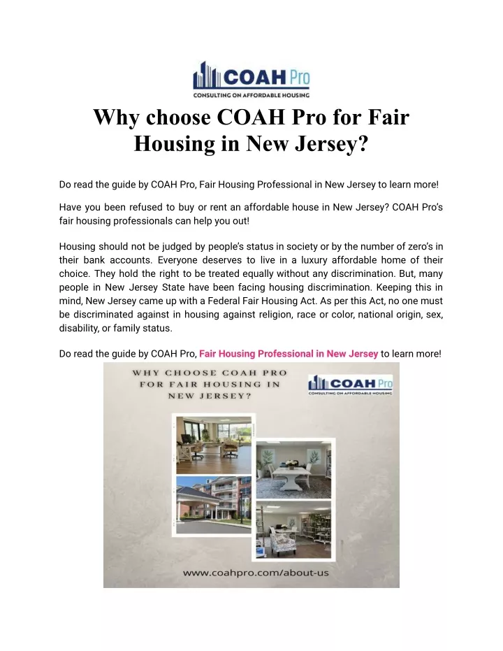 why choose coah pro for fair housing in new jersey
