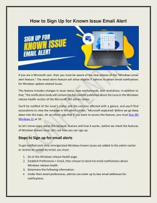 how to sign up for known issue email alert