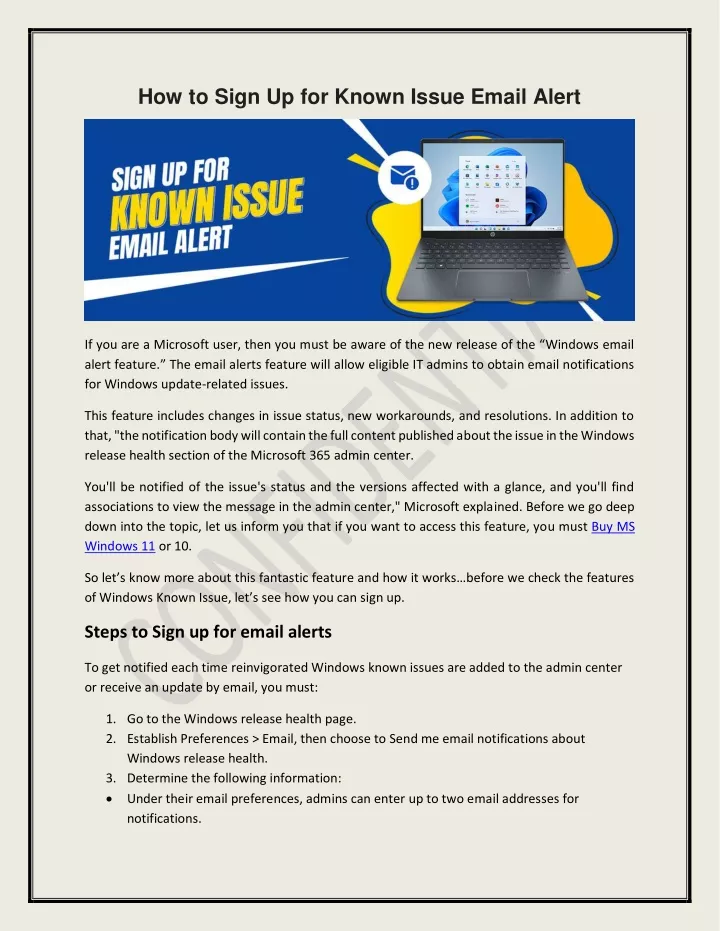 how to sign up for known issue email alert