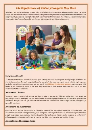 The Significance of Value Youngster Day Care