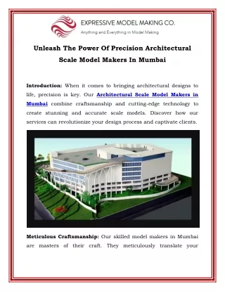 Unleash The Power Of Precision Architectural Scale Model Makers In Mumbai