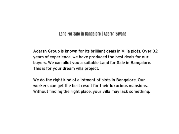 land for sale in bangalore adarsh savana