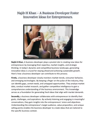 Najib H Khan - A Business Developer Foster Innovative Ideas for Entrepreneurs.