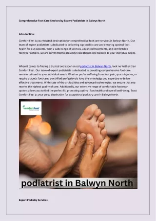 Comprehensive Foot Care Services by Expert Podiatrists in Balwyn North