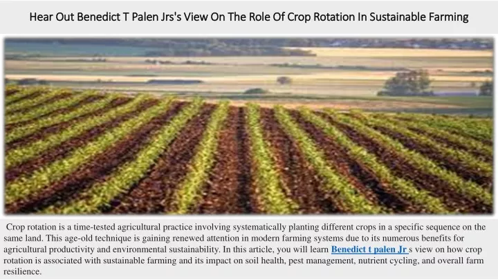 hear out benedict t palen jrs s view on the role of crop rotation in sustainable farming
