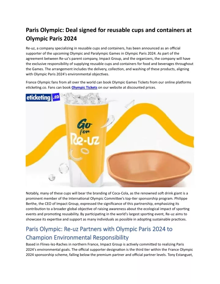 paris olympic deal signed for reusable cups