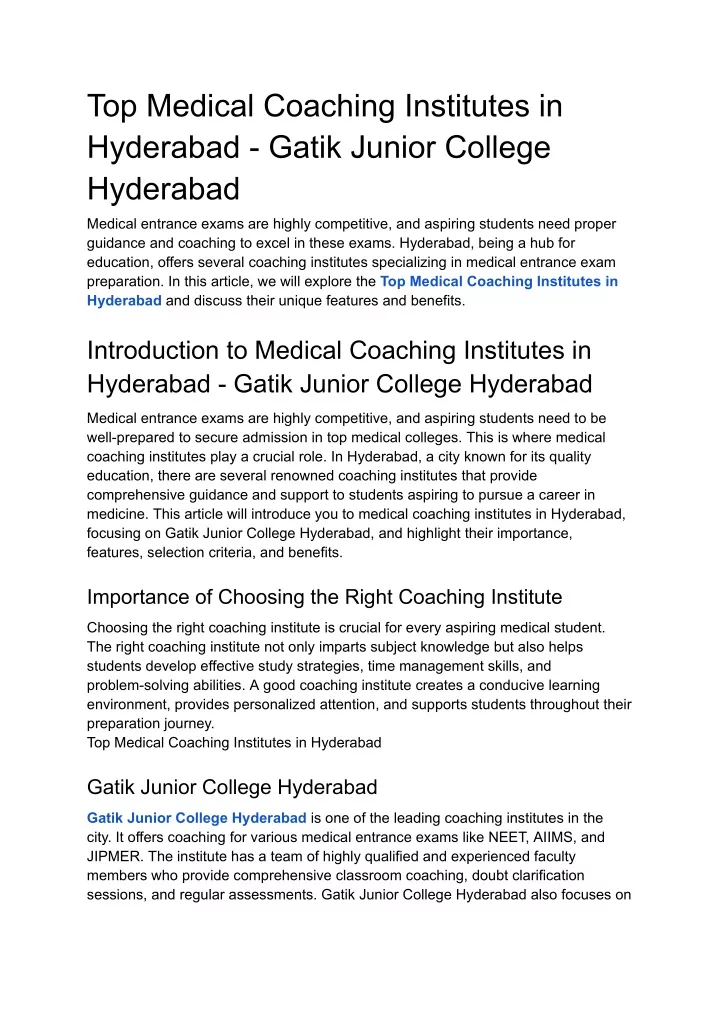 top medical coaching institutes in hyderabad