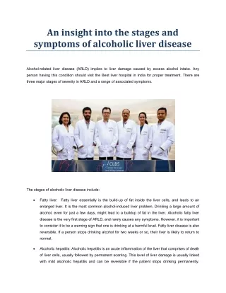 An insight into the stages and symptoms of alcoholic liver disease