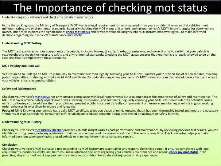 the importance of checking mot status