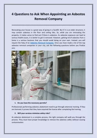 4 Questions to Ask When Appointing an Asbestos Removal Company