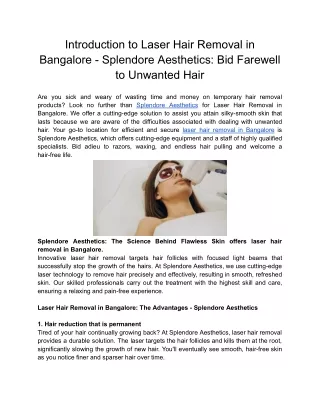 Introduction to Laser Hair Removal in Bangalore - Splendore Aesthetics_ Bid Farewell to Unwanted Hair