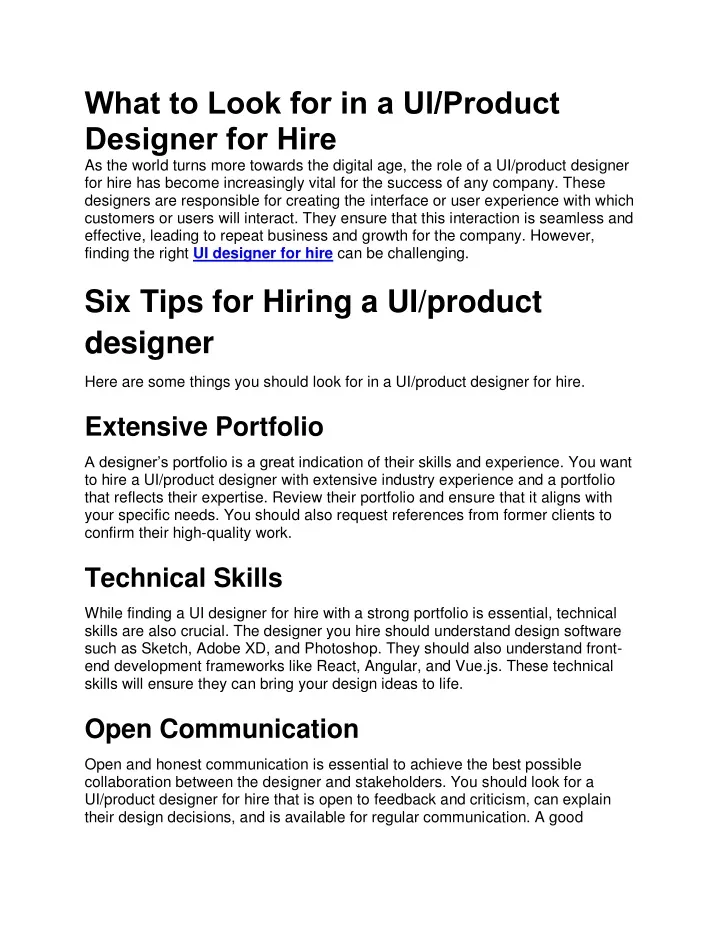 what to look for in a ui product designer