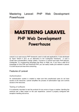 Mastering Laravel: PHP Web Development Powerhouse