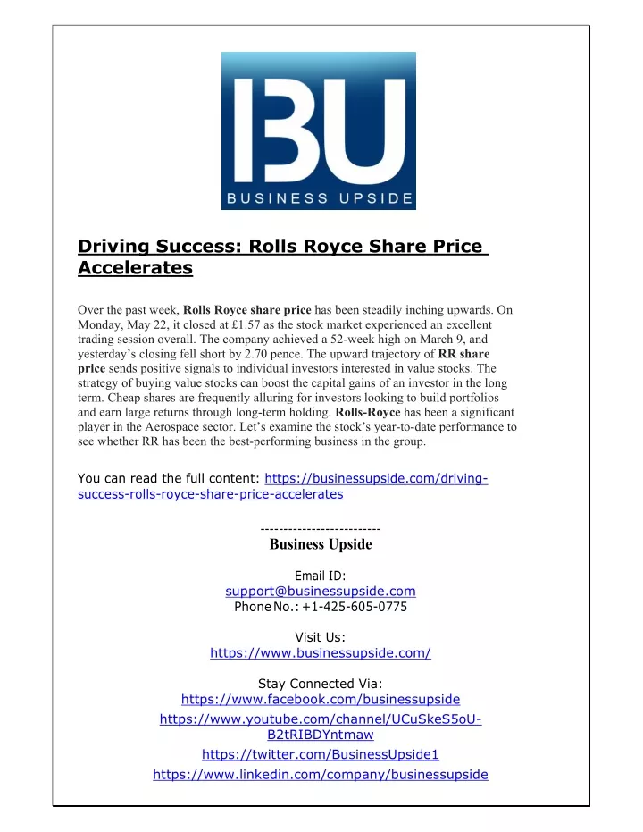 driving success rolls royce share price