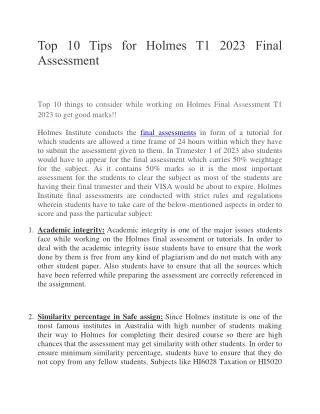 Top 10 Tips for Holmes T1 2023 Final Assessment