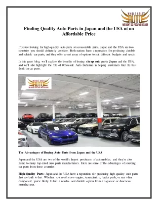 Finding Quality Auto Parts in Japan and the USA at an Affordable Price