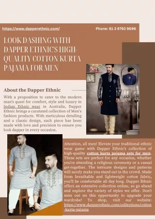 Look Dashing with Dapper Ethnic's High-Quality Cotton Kurta Pajama for Men