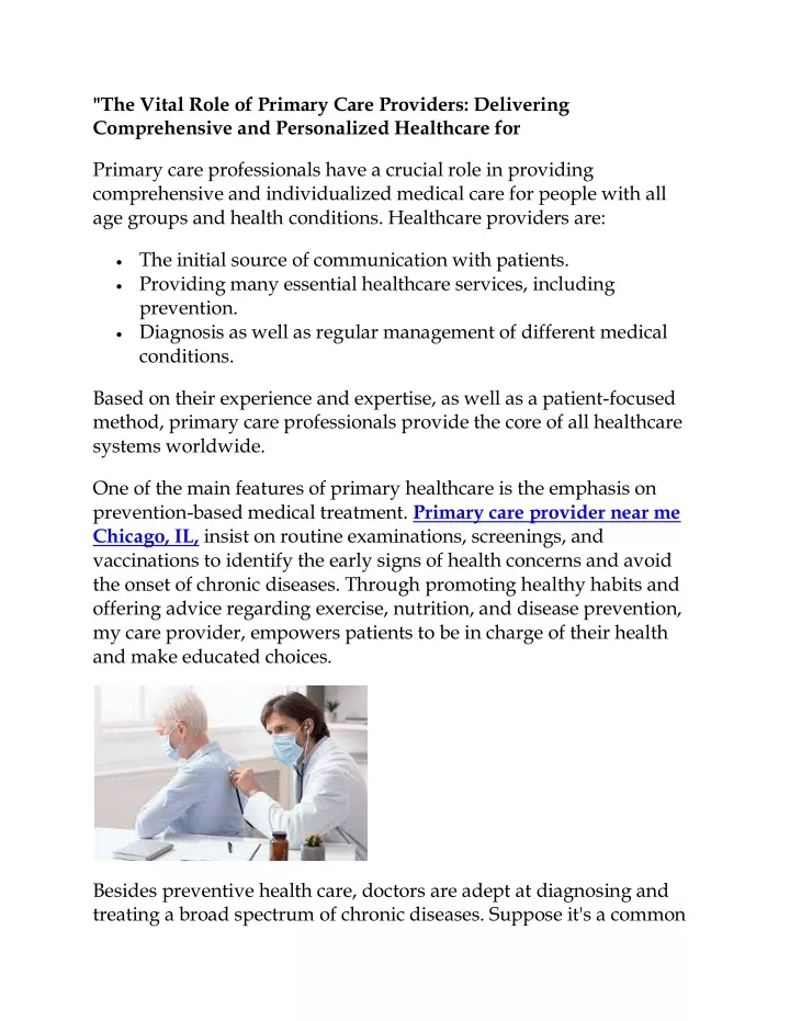 the vital role of primary care providers