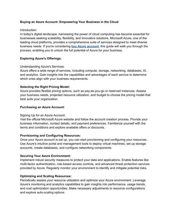 buying an azure account empowering your business