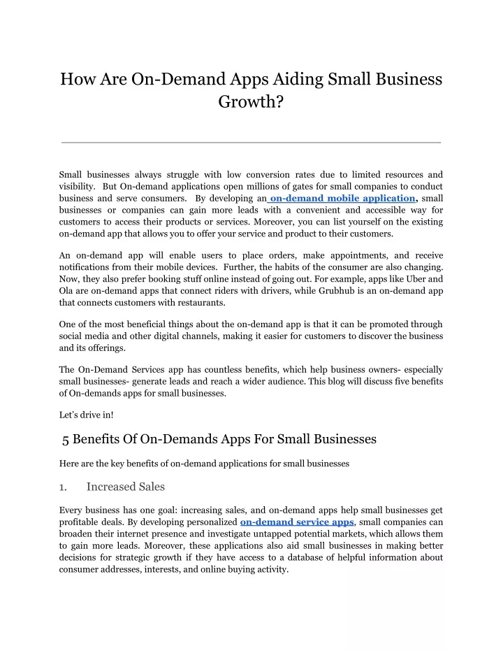how are on demand apps aiding small business