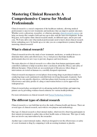 Mastering Clinical Research