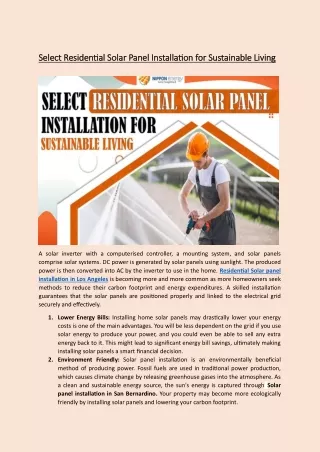 3- Select Residential Solar Panel Installation for Sustainable Living