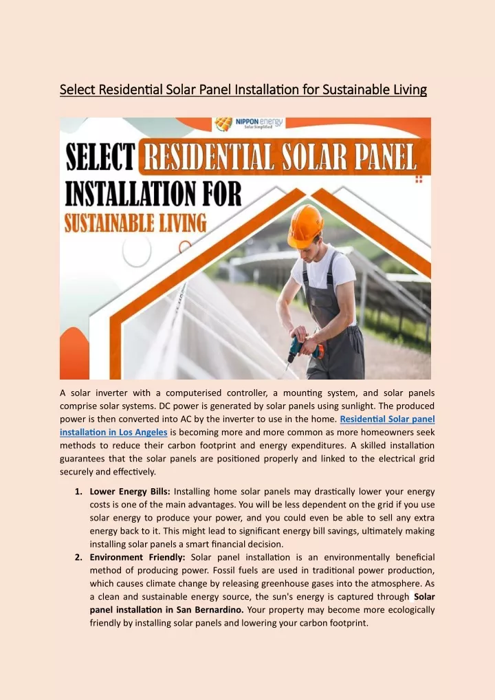 select residential solar panel installation
