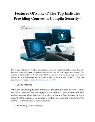 features of some of the top institutes providing