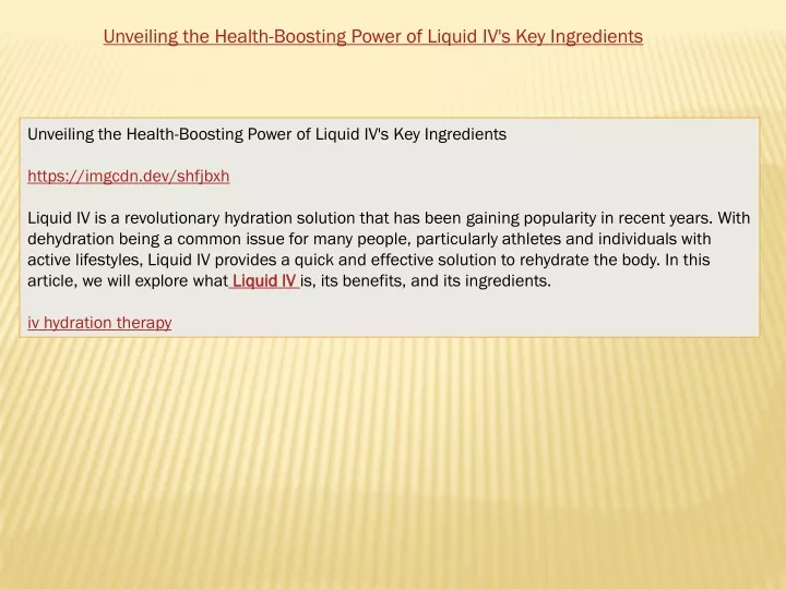 unveiling the health boosting power of liquid iv s key ingredients