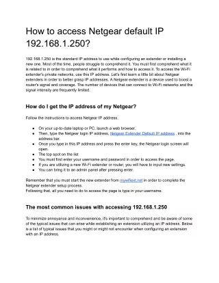 How to access Netgear default IP 192.168.1.250?