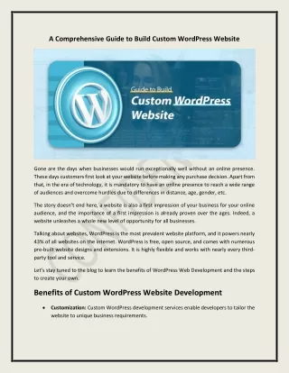 A Comprehensive Guide to Build Custom WordPress Website