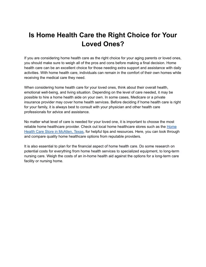 is home health care the right choice for your