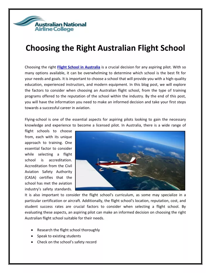 choosing the right australian flight school