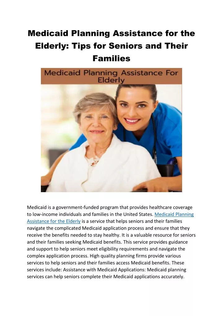 medicaid planning assistance for the elderly tips