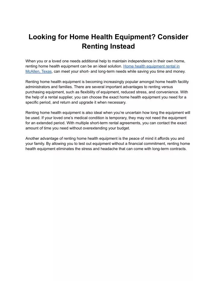 looking for home health equipment consider