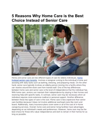 5 Reasons Why Home Care is the Best Choice Instead of Senior Care