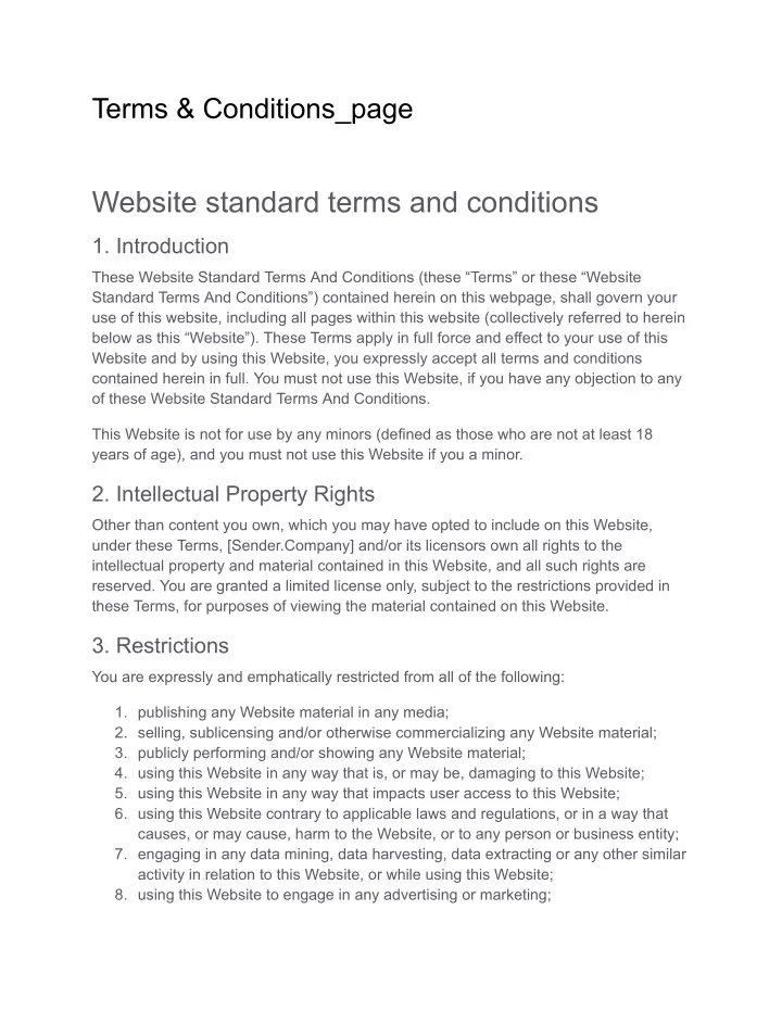 terms conditions page