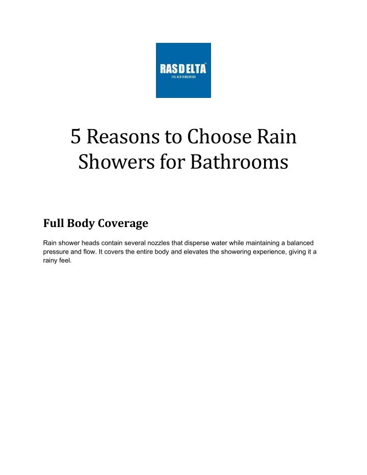 5 reasons to choose rain showers for bathrooms
