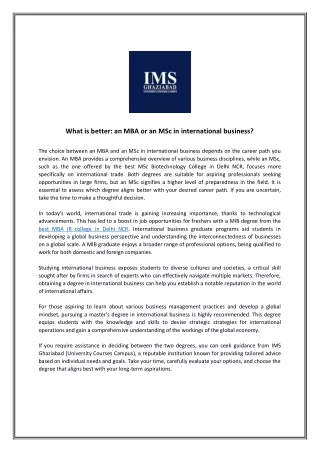 What is better: an MBA or an MSc in international business?