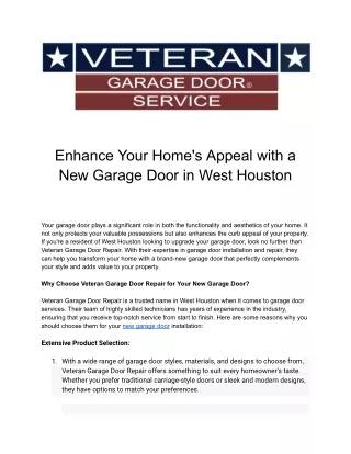 Enhance Your Home's Appeal with a New Garage Door in West Houston