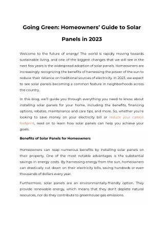 Going Green Homeowners’ Guide to Solar Panels in 2023