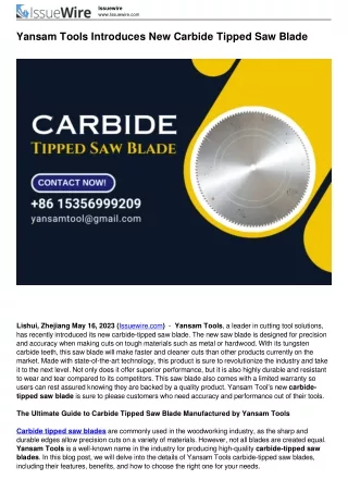 Yansam Tools Introduces New Carbide Tipped Saw Blade