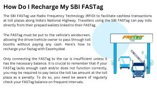 How Do I Recharge My SBI FASTag Using Easemydeal