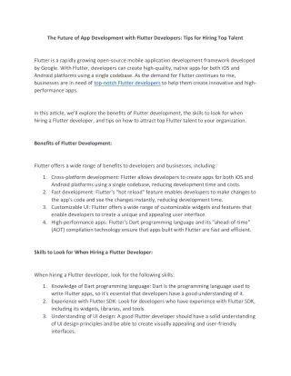 The Future of App Development with Flutter Developers Tips for Hiring Top Talent
